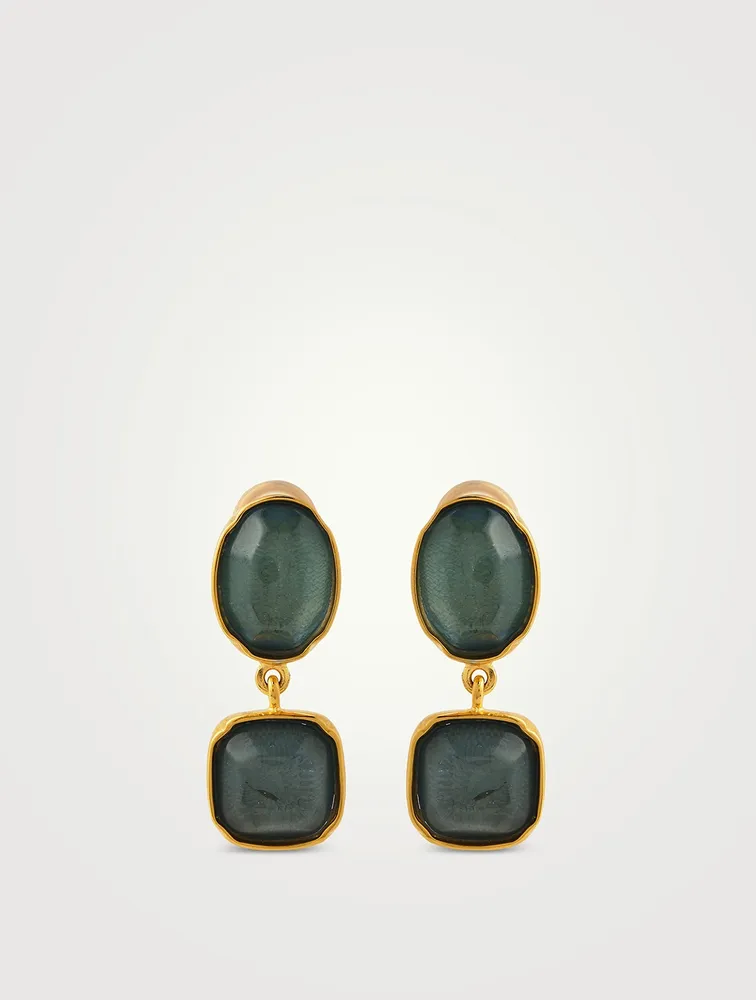 Cabochons Double Drop Rock Crystal Earrings