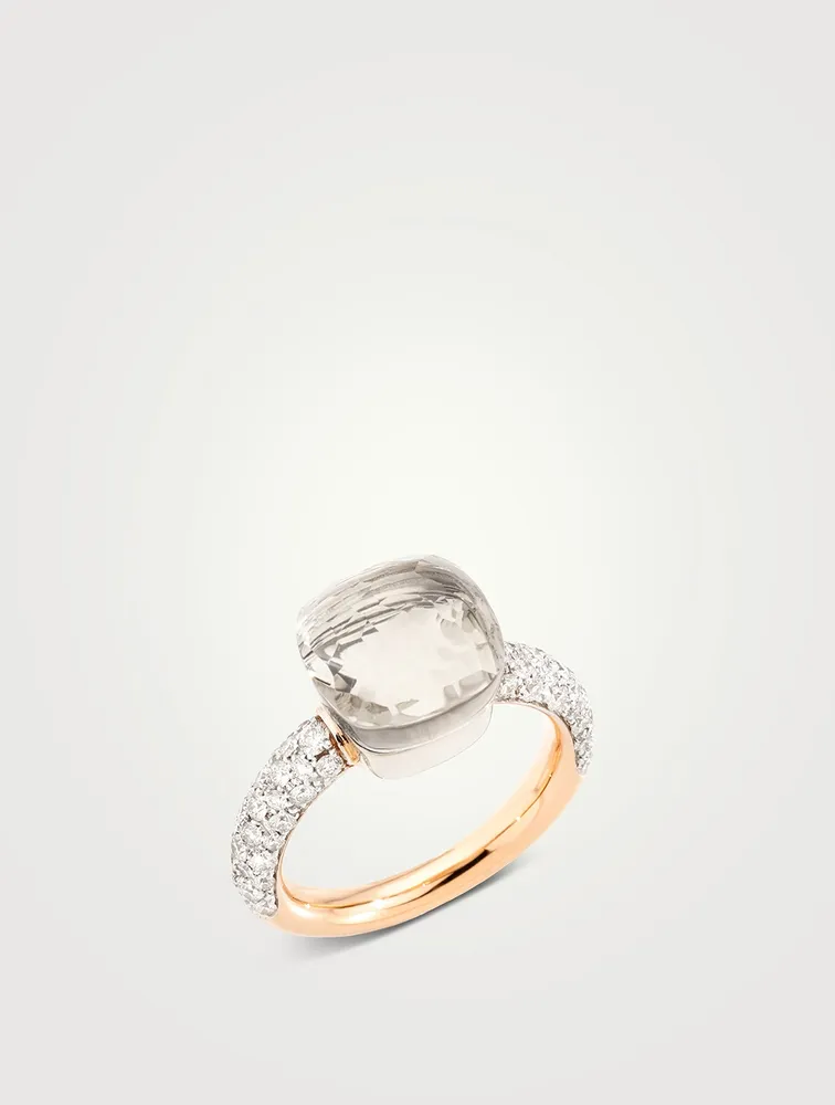 Nudo Classic 18K Rose And White Gold Ring With White Topaz And Diamonds