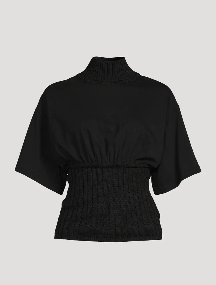 Short-Sleeve Turtleneck T-Shirt Sweater