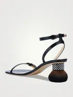 Petal Brush-Heel Leather Sandals