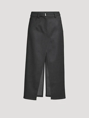 Stretch Wool Midi Skirt