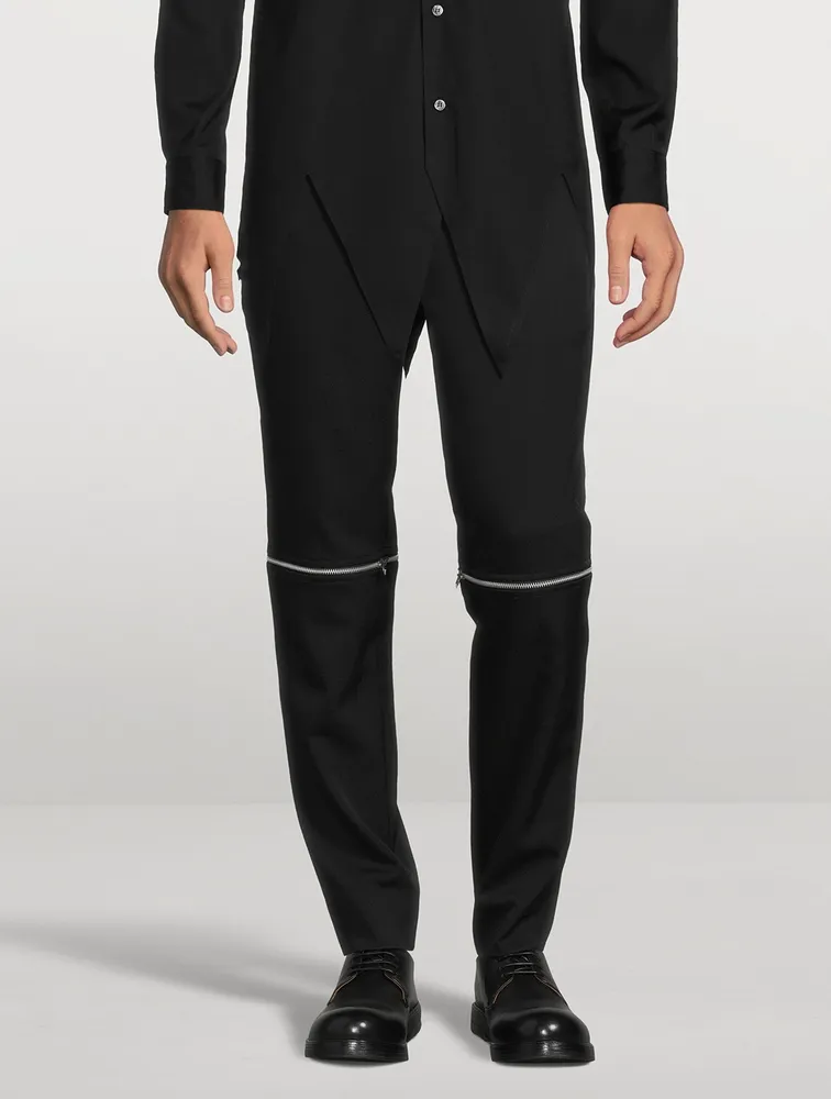 Wool Slim-Fit Pants With Zipper
