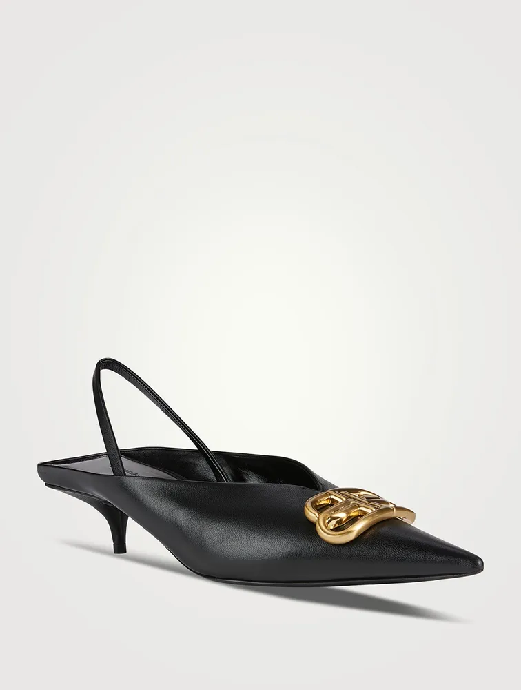 Square Knife BB Leather Slingback Pumps