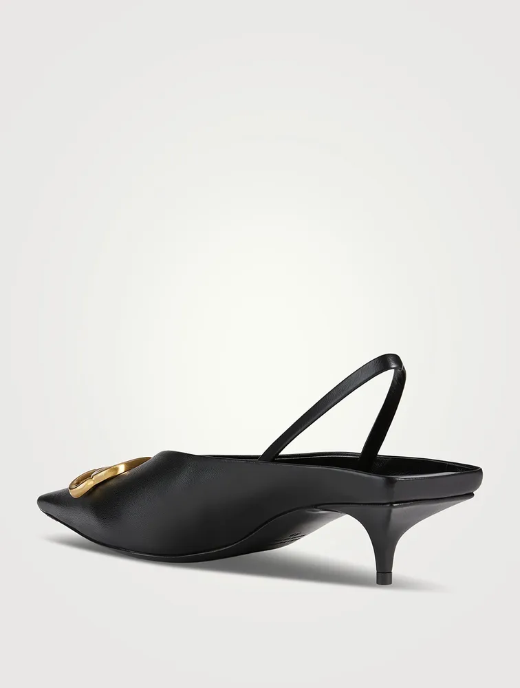 Square Knife BB Leather Slingback Pumps