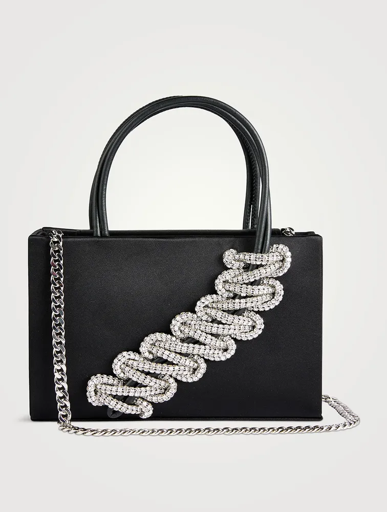 Midi Lattice Crystal Satin Tote Bag