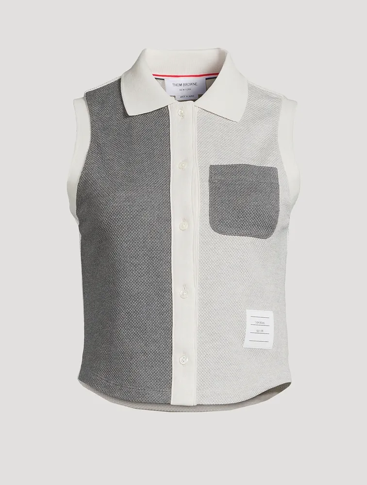 Funmix Textured Cotton Tuck Sleeveless Polo