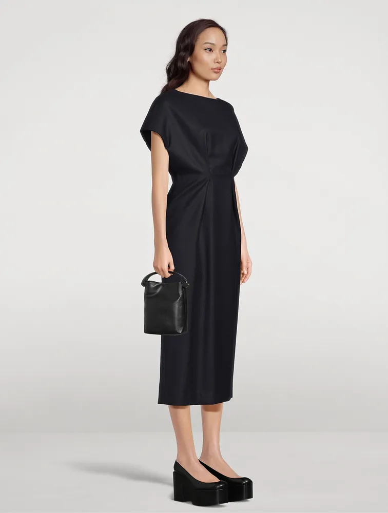 Dezos Pin-Tuck Wool Midi Dress