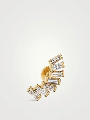 18K Gold Curved Earring With Diamonds