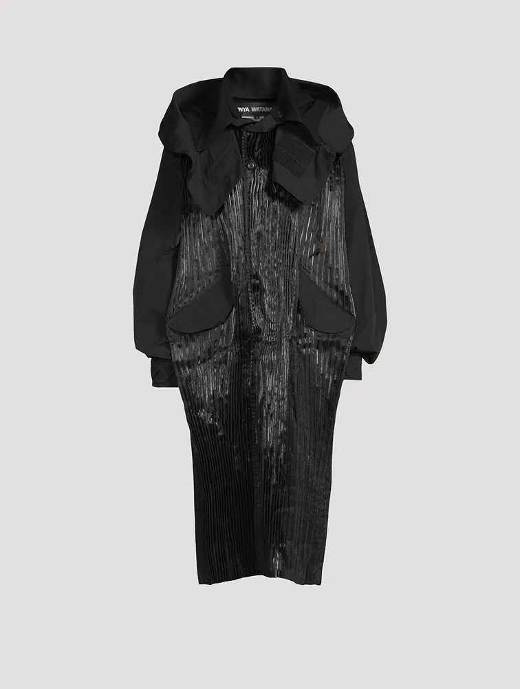 Pleated Long Coat With Hood