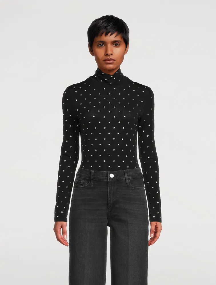 Crystal-Embellished Jersey Turtleneck Top