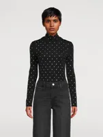 Crystal-Embellished Jersey Turtleneck Top