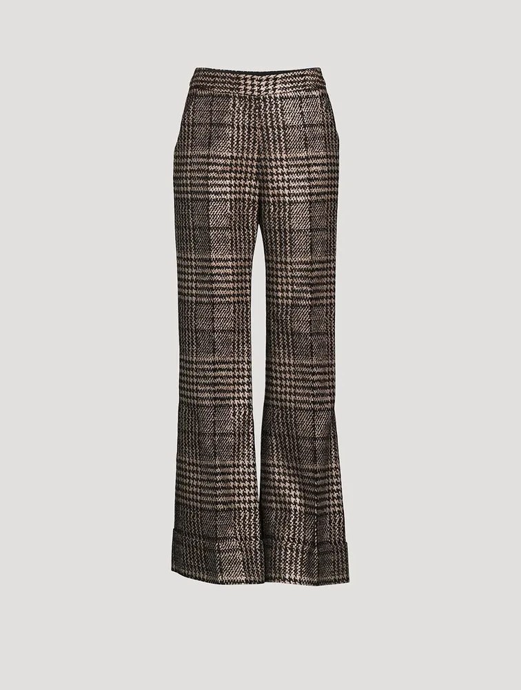 Metallic Trousers Plaid Print
