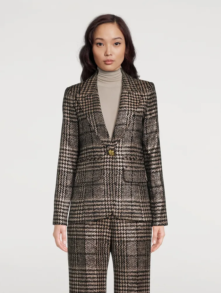Hutton Metallic Blazer Plaid Print