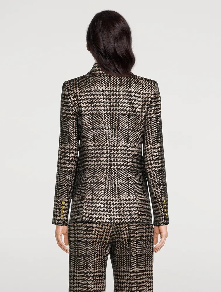Hutton Metallic Blazer Plaid Print