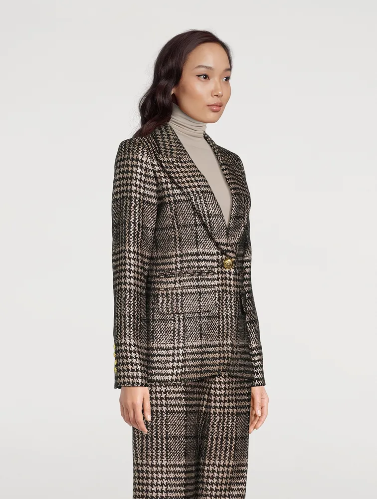 Hutton Metallic Blazer Plaid Print