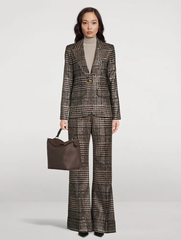 Hutton Metallic Blazer Plaid Print