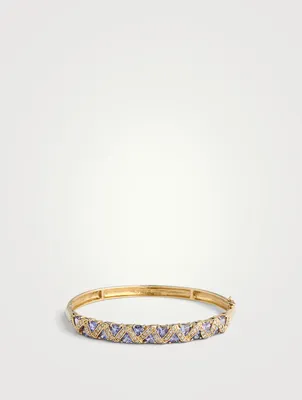 Vintage 14K Gold Bangle Bracelet With Tanzanite And Diamonds