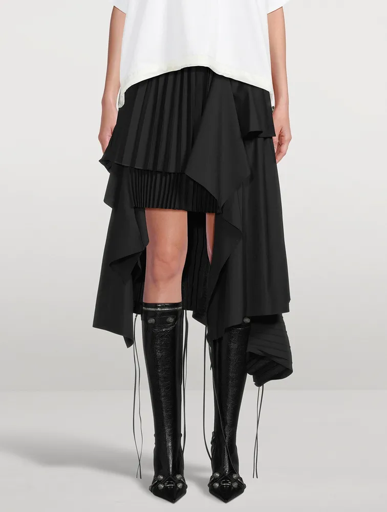 Wool-Blend Pleated Midi Skirt