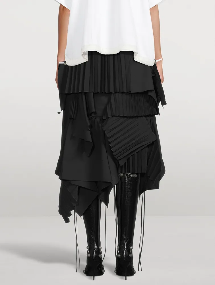 Wool-Blend Pleated Midi Skirt