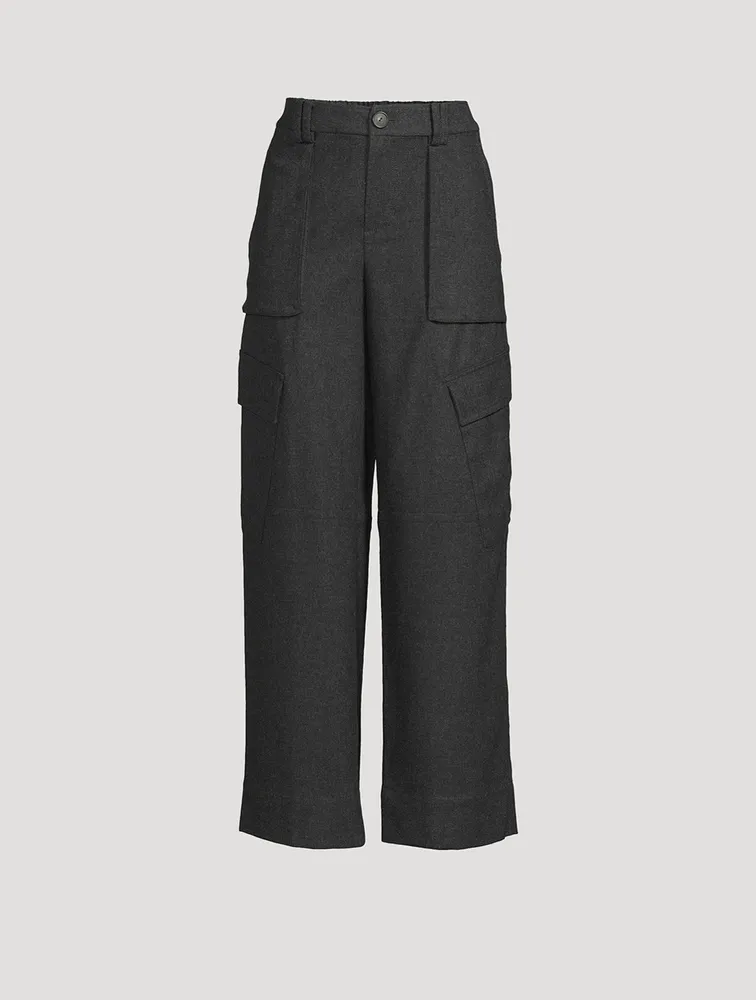 Wide-Leg Flannel Cargo Trousers