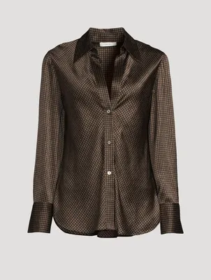 Bias Silk Shirt Houndstooth Print