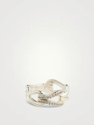 Surf Link Ring With Pavé Diamonds