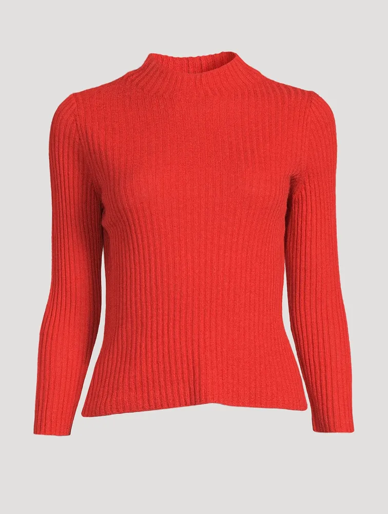 Cashmere-Silk Ribbed Mockneck Top