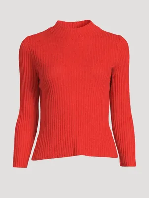 Cashmere-Silk Ribbed Mockneck Top