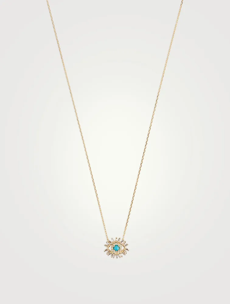 Mini 18K Gold Evil Eye Turquoise Pendant Necklace
