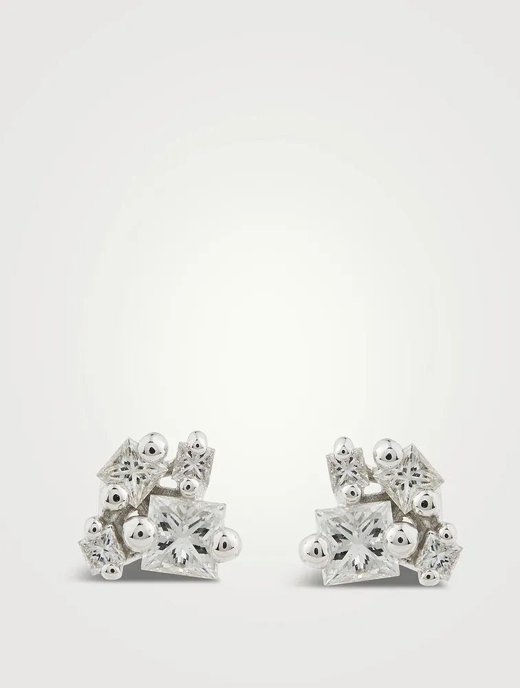 18K Gold Stud Earrings With Diamonds