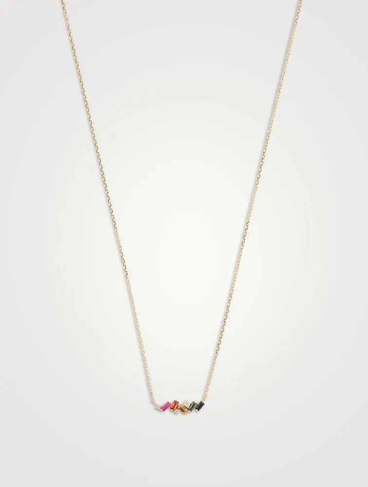 18K Gold Frenzy Rainbow Sapphire Mini Bar Pendant Necklace