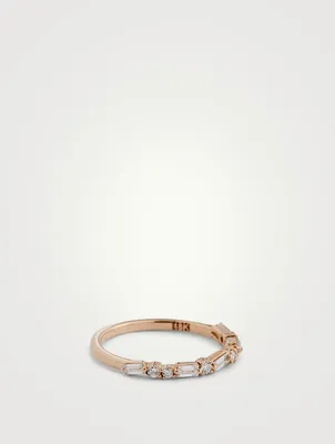 18K Rose Gold Thin Mix Diamonds Half Band Ring