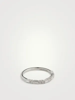 18K Gold Thin Mix Diamonds Half Band Ring