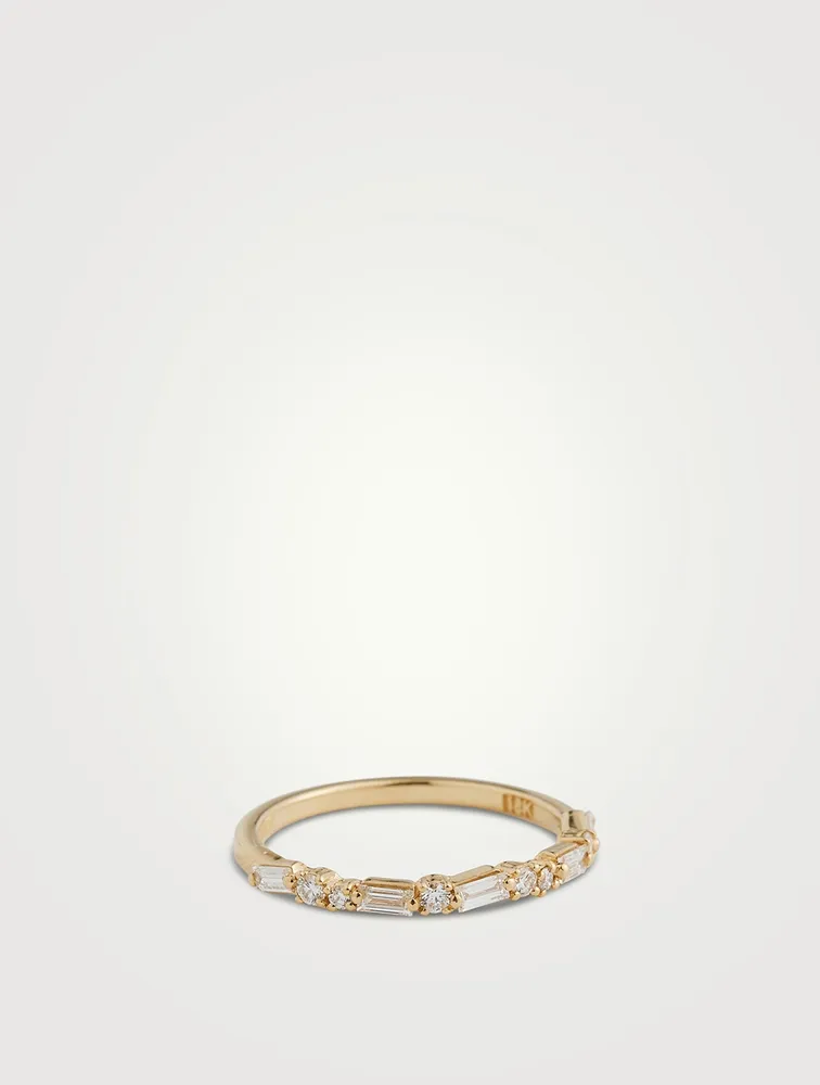 18K Gold Thin Mix Diamonds Half Band Ring