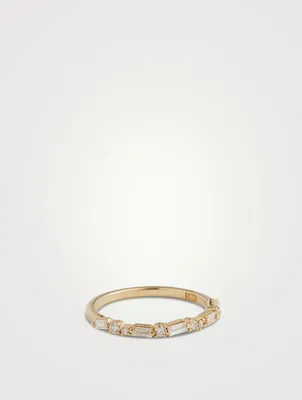 18K Gold Thin Mix Diamonds Half Band Ring