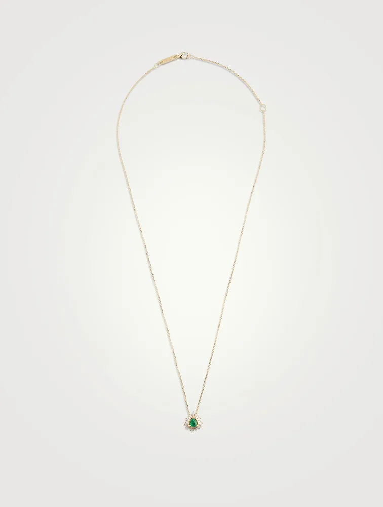 18K Gold Bold One-Of-A-Kind Emerald Diamond Spark Pendant Necklace