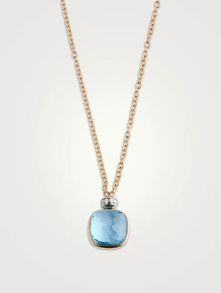 Nudo 18K Rose Gold Classic Pendant Necklace With Sky Blue Topaz And Diamonds
