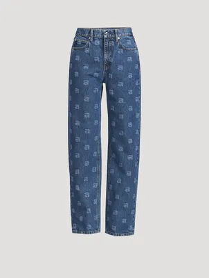 EZ Straight-Leg Jeans Monogram Print