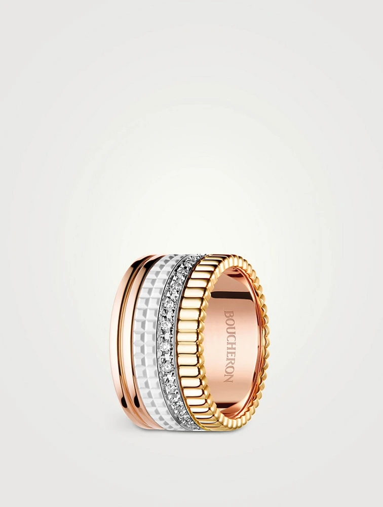 Large Quatre White Edition 18K Gold Ring With Diamonds And Hyceram