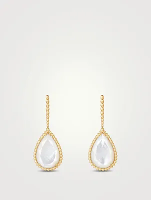 L Motif Serpent Bohème 18K Gold Sleeper Earrings With Set With Mother-Of-Pearl