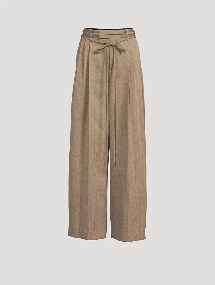 Tie-Waist Wide-Leg Wool Trousers