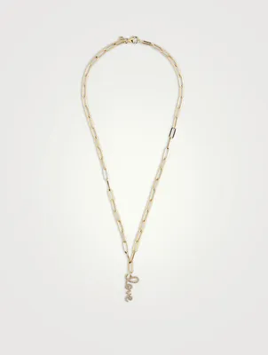 Medium 14K Gold Love Script Necklace With Diamonds