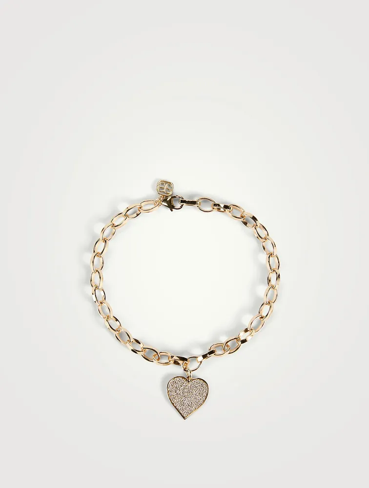 Large 14K Gold Pavé Diamond Heart Bracelet