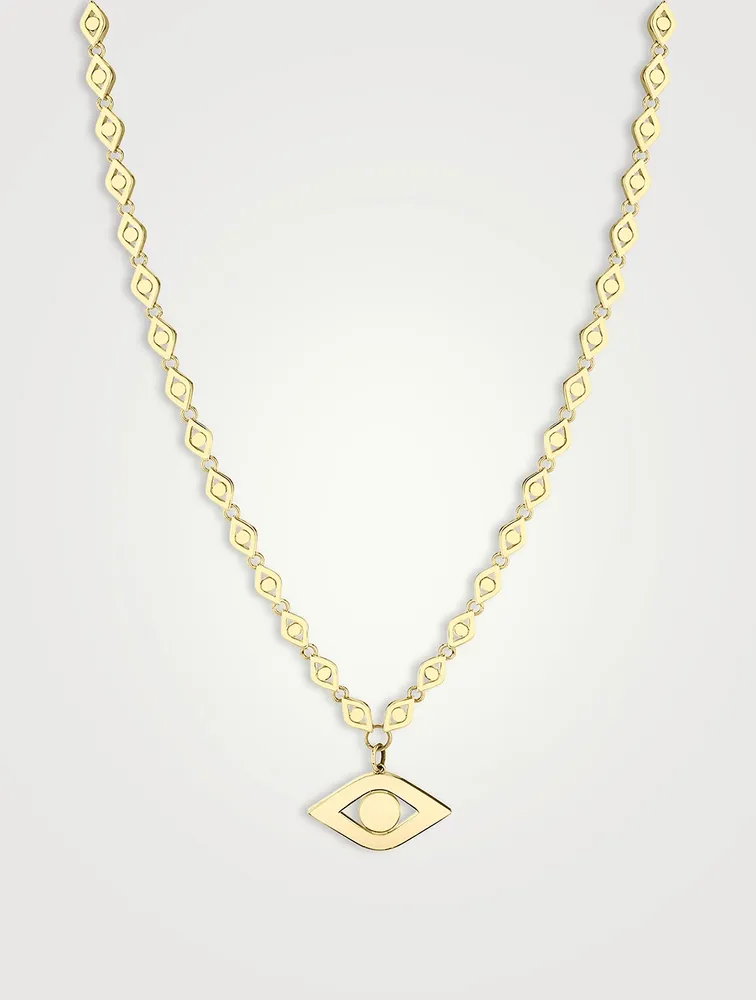 XL 14K Gold Evil Eye Link Necklace With Diamonds