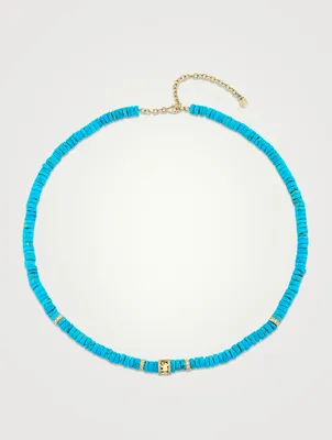 Turquoise Heishi Beaded Necklace With 14K Gold Diamond Rondelles