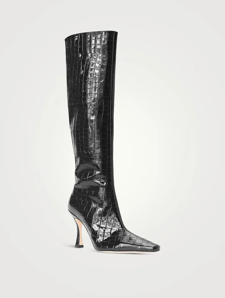Cami Croc-Embossed Leather Knee-High Boots