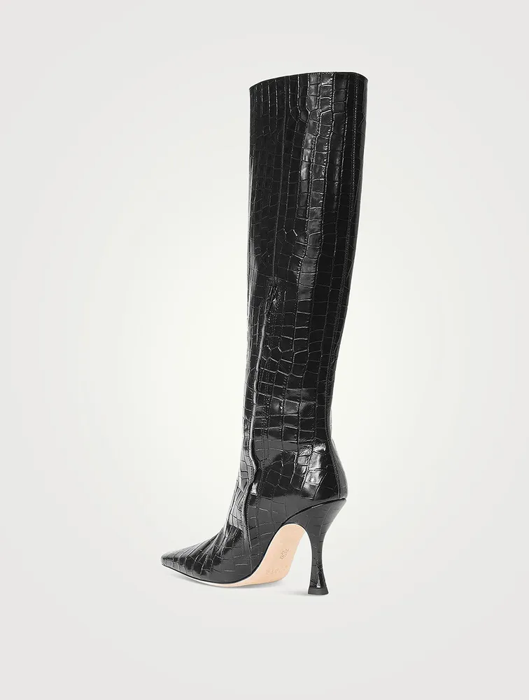 Cami Croc-Embossed Leather Knee-High Boots