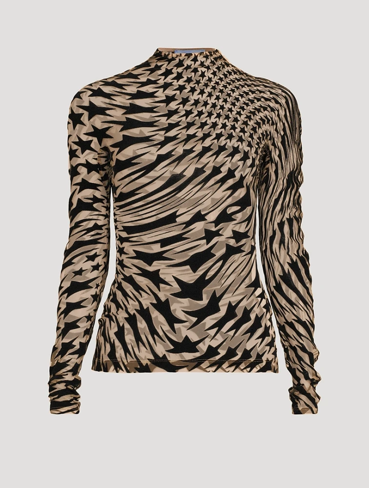 Flocked Star Mesh Top