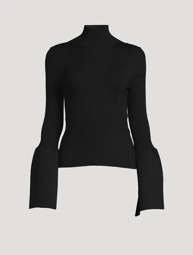 Bell-Sleeve Knit Mockneck Top