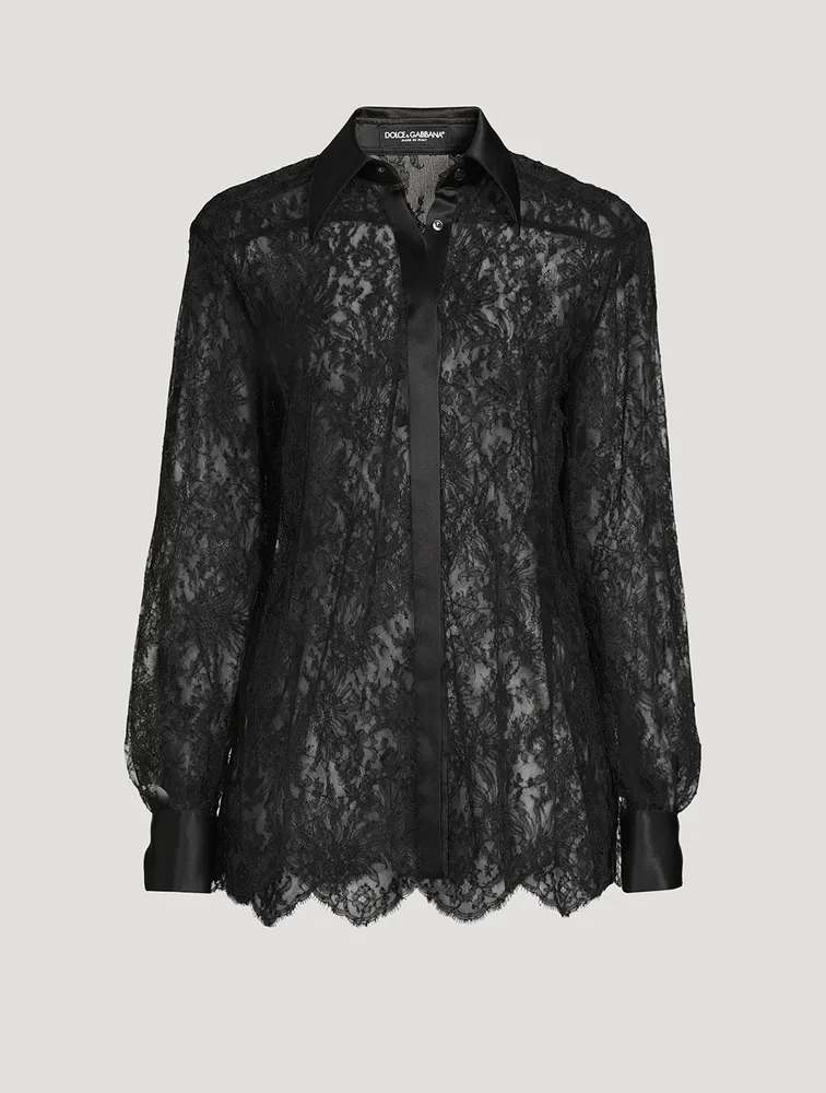 Satin-Trimmed Chantilly Lace Shirt